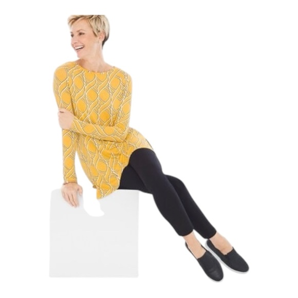 Zenergy by Chico’s Asymmetrical Yellow Patterned Long Sleeve Top Size 2 Large - Picture 1 of 10